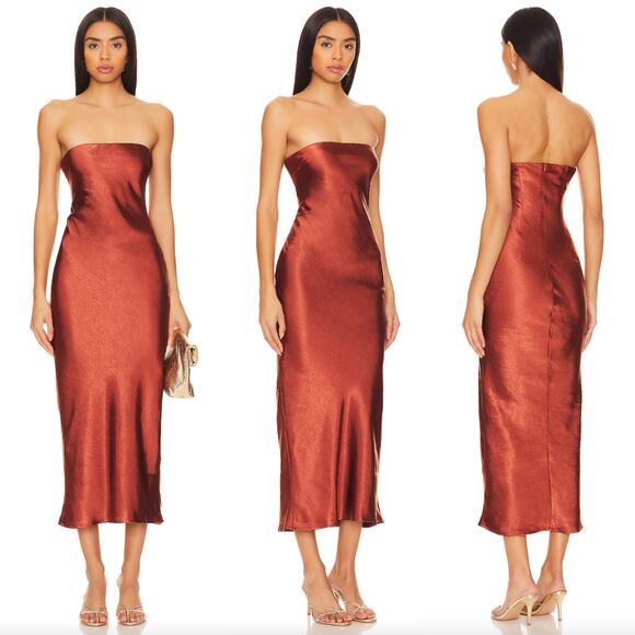 MORE TO COME | NWT Emma Strapless Maxi Dress in Chocolate Satin Tube Dress M - Picture 1 of 16